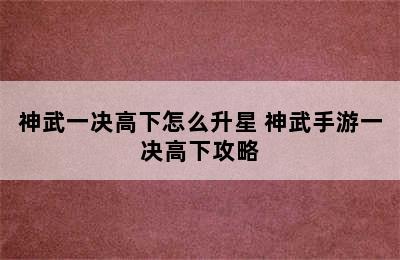 神武一决高下怎么升星 神武手游一决高下攻略